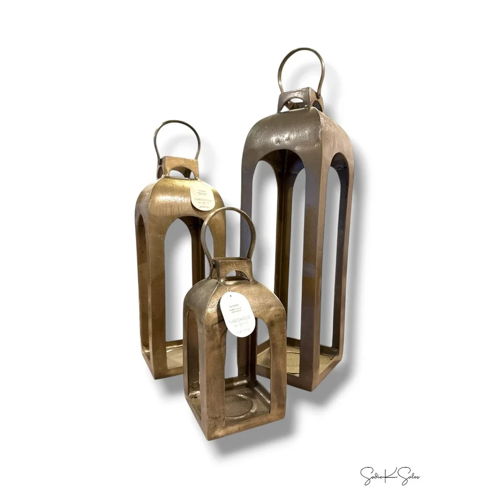 13x7.5 Pillar Cast Aluminum Lantern Candle Holder Gold  - Threshold, Target